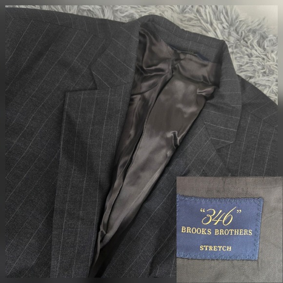 Brooks Brothers 346 Mens 46L Charcoal Gray‎ Striped 2 Button Blazer Sport Jacket - Picture 1 of 8
